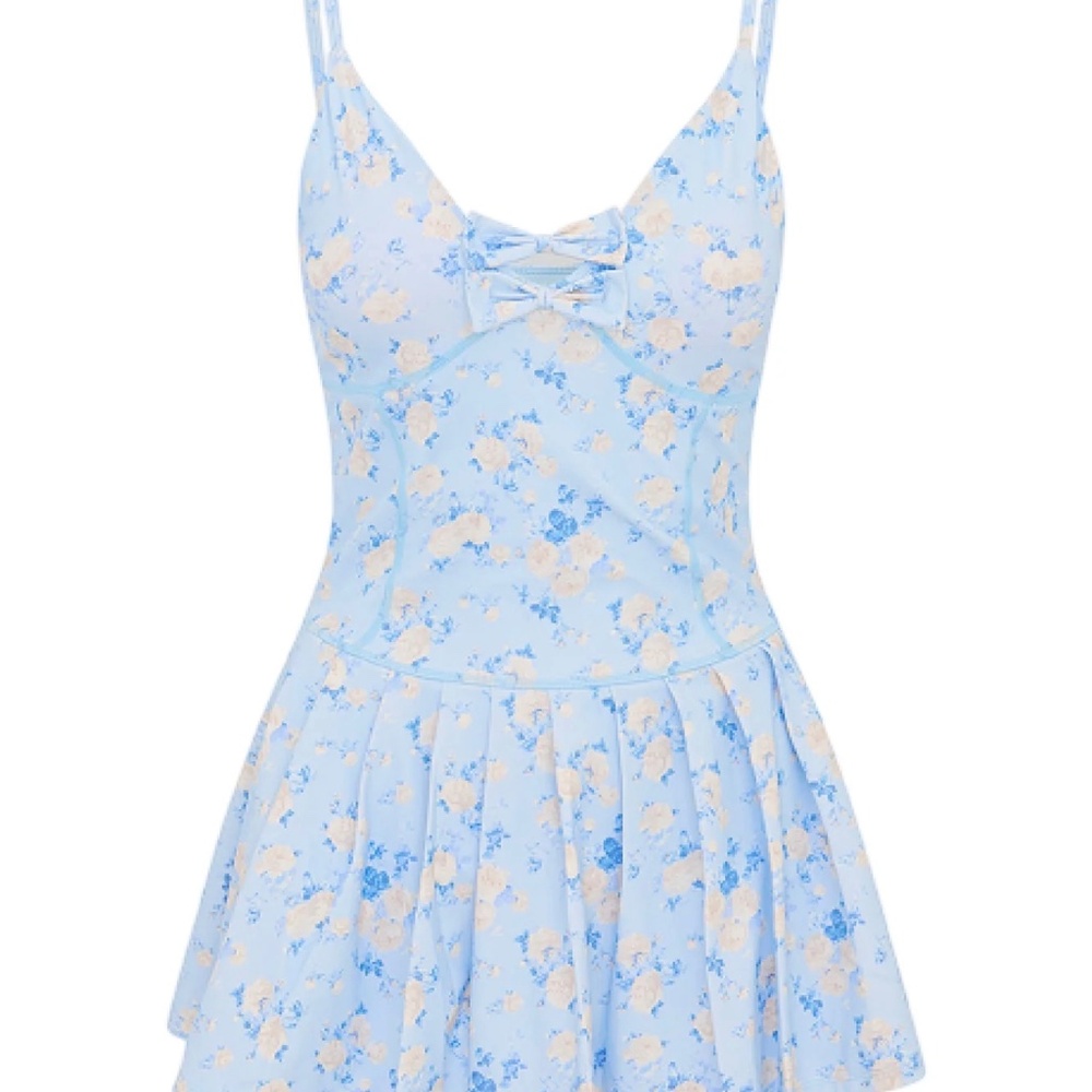 LoveShackFancy Light Blue Floral Mini Dress